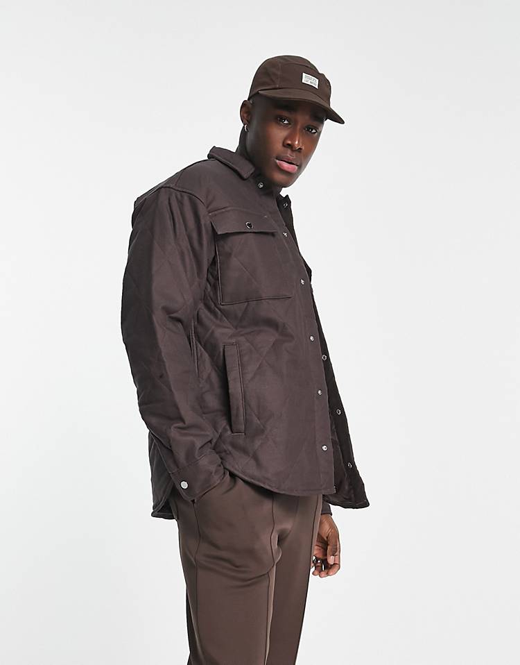 Jack & Jones Originals quilted overshirt in chocolate